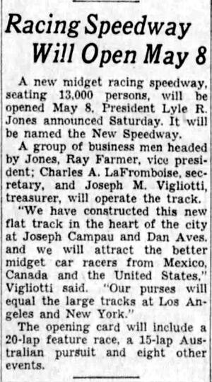 New Midget Speedway - April 1938 Opening Announcement (newer photo)